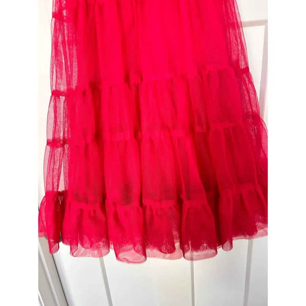 Baby Gap Pirouette Tulle Tiered Dress Satin Trim Layered Formal Red Size 5 Years